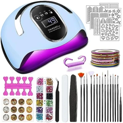 Bild av TWBEST Nageltorkare, 168 W UV LED lampa för naglar med 4 timers, bilsensor, LCD display, nagelpolering, avtagbar, torka, nagellampa gelnails, fingrar/toenails, nagelstudiolampa