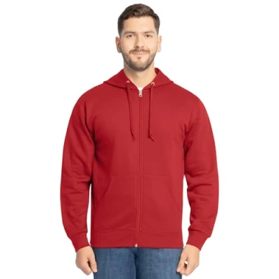 Bild av Fruit of the Loom Unisex Vuxen EverSoft Fleece Huvtröja Sweatshirt med hel dragkedja, Röd L