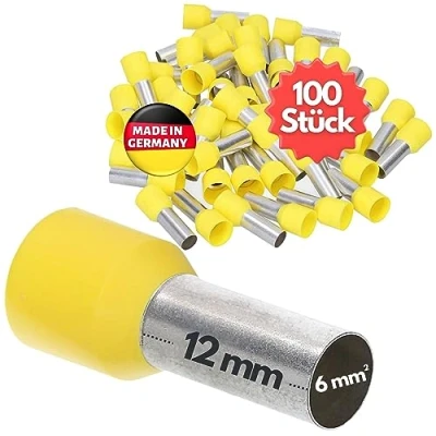 Bild av 100 stycken Kalitec AE612GE trådhylsor isolerade 6,0 mm² 12 mm lång svart I Made in Germany Industrikvalitet