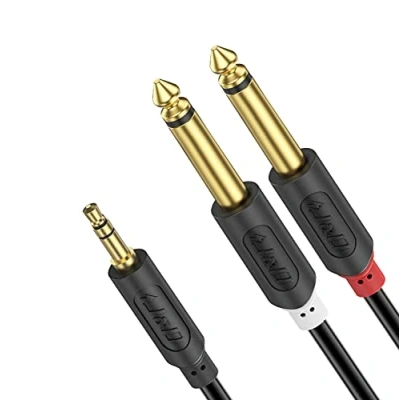 Bild av J&amp;D 3,5 mm 1/8 tum TRS hane till dubbel 6,35 1/4 TS mono stereo Y kabel splitter med guldpläterad Audiowave serien, förstärkare, mixer ljudinspelare, kopparskal