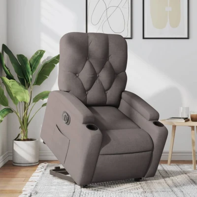 Bild av Elektrisk reclinerfåtölj med uppresningshjälp taupe tyg