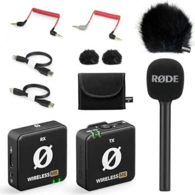 Bild av Rode Wireless ME trådlös mikrofonuppsättning intervju GO handtagshandadapter Keepdrum päls vindskydd BK