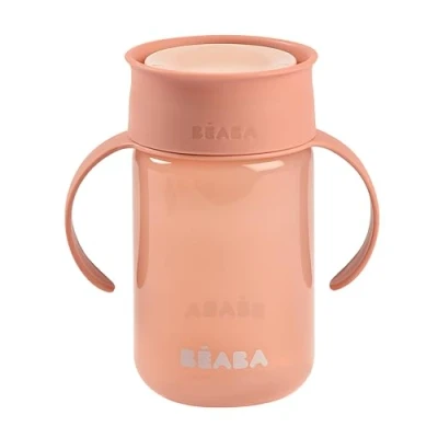 Bild av BÉABA, 360 lärande mugg med anti droppskiva, patenterat system mot läckage, från 12 månader, avtagbara handtag, hygieniskt lock, solid och lätt, 340 ml, rosa