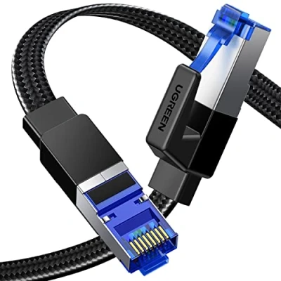 Bild av UGREEN Cat8 Ethernet Kabel Flätad RJ45 Nätverkskabel Höghastighets 40 Gbps 2000 MHz LAN Kompatibel med Cat7 Cat6 Patchkabel för PS5 PS4 Sky Box WiFi Förlängare Smart TV Switch Modem Router (0,5M)