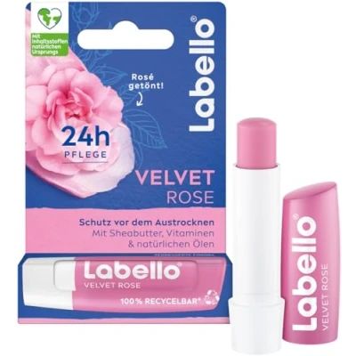 Bild av Labello läppvårdspenna, läppvård med diskret rosendoft för 24 timmars fukt, vårdande läppbalsam sheasmör och jojobaolja (4,8 g)