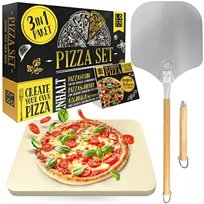 Bild av Sidorenko Loco Bird pizzasten för ugn och gasgrill &amp; pizzaspjäll set med 3 rektangulär gjord av cordierit krispiga pizzaboder som italienska, pizzabod receptbok