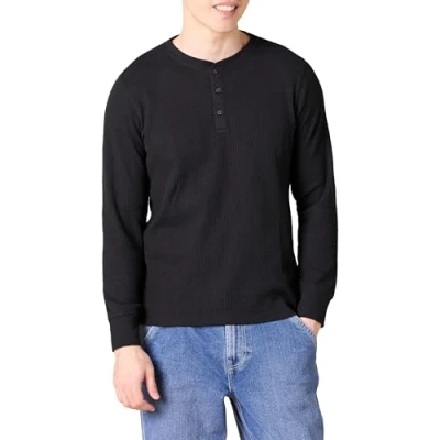 Bild av Amazon Essentials Men&#039;s Långärmad Henley våffelskjorta med smal passform, Svart, S