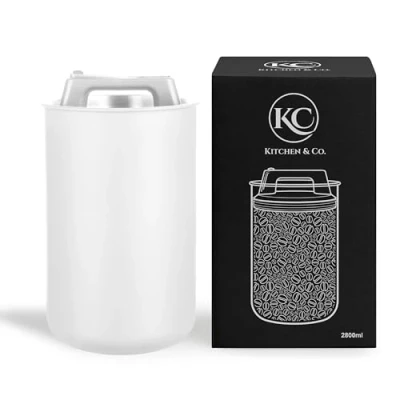 Bild av Kaffeburk lufttät för 1 kg kaffebönor med vakuumlock (behållare kaffe, te, burk av rostfritt stål förvaring aromförslutning, förvaringsburk 000 g kaffe), vit (2 800 ml)