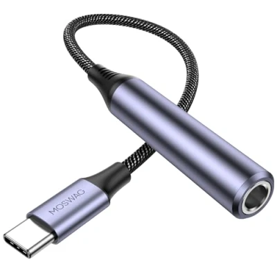 Bild av MOSWAG USB typ C till 6,35 mm hörlursadapter, TRS ljudkabel stereo jack aux adapter kompatibel med förstärkare, mixer, hemmabio, smartphones, bärbar dator, hörlurar
