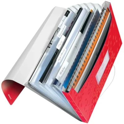 Bild av Leitz WOW A4 Expanderbar Mapp med 6 fack, Elastiskt Bandfäste, Röd Projektmapp, 45890026