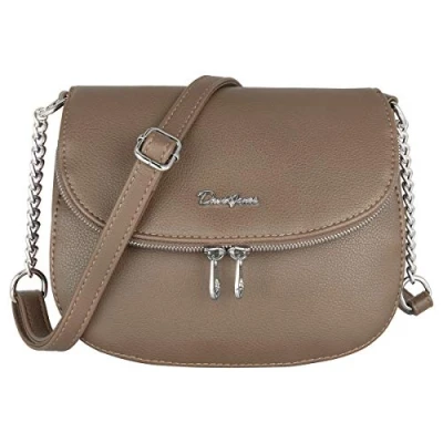 Bild av David Jones Dam Liten Axelväska Axelremsväska Kedja PU Läder Crossbody Bag Messengerväska Dragkedja 2 Fack Sadelväska Kvinnor Mode Elegant Brun