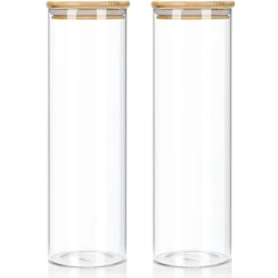 Bild av förvaringsburkar med lock, uppsättning om 2, 1 400 ml, av glas bambulock, kan spagetti, kök, lufttäta förvaringsburkar, kryddburkar, tillverkade förstärkt borosilikatglas
