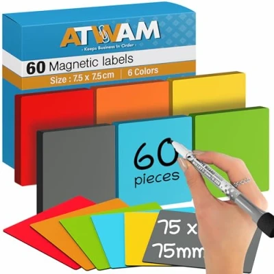 Bild av Awemoz® 60 magnetiska remsor skrivbara 75 x mm 6 färger Scrum &amp; Kanban magneter för whiteboard, magnettavla och kylskåp