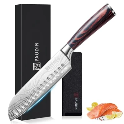 Bild av PAUDIN Santokukniv, bladlängd 17 cm kockkniv av tyskt knivstål, sushi kniv kökskniv med ergonomiskt handtag för hem och restaurang