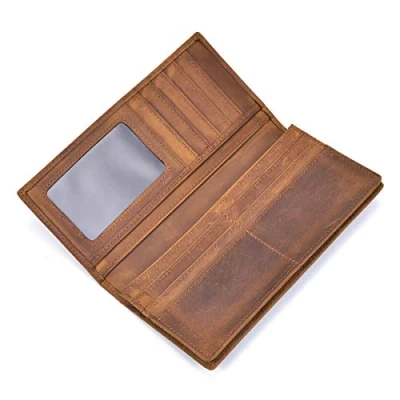 Bild av LUUFAN Echtes Leder lange Brieftasche med Reißverschluss Tasche Vintage Bifold Scheckheft Geldbörse, Brun 2, S, Årgång