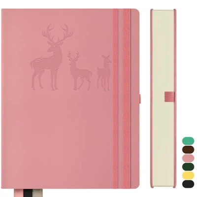Bild av Qefuna Notebook B5 Fodrad, Bullet Journal Tjockt anteckningsblock, 300 sidor, inbunden läderanteckningsbok, 100gsm fodrat papper för kvinnor män Kontor skoldagbok, 19 x 25,5 cm, Rosa