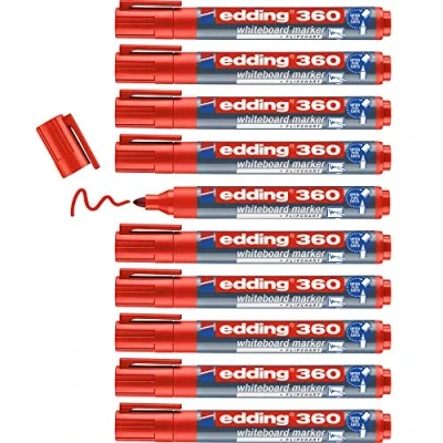 Bild av edding 360 whiteboardmarker röd låda med 10 pennor rund spets 1,53 mm torkas bort utan vatten för whiteboard, blädderblock, anslagstavla, memo tavla sketcher går att fylla på