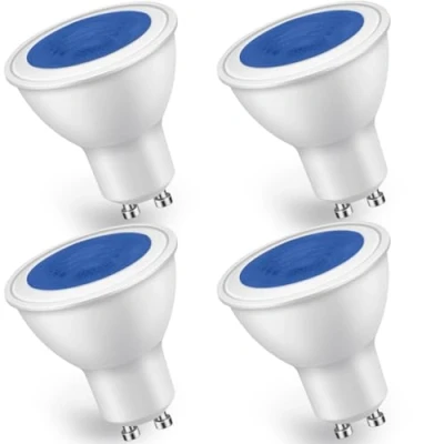 Bild av 4 pack blå GU10 LED 5W glödlampor, motsvarande 50W halogenlampor, 500LM, icke dimbara, 38 strålningsvinkel, strålkastare med färg, belysning för landskap, bar, atmosfär, scen, fest, dekorativ