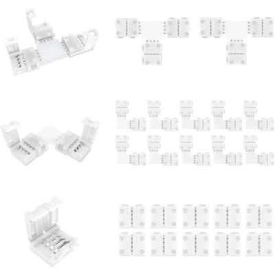 Bild av REDTRON LED ljusremsanslutningar, 4 stift 10 mm lödfri anslutningskit för SMD 5050/3528 flerfärgade remsor inkluderar X Gapless Line kontakter, L formkontakter, 2 T formade kontakter