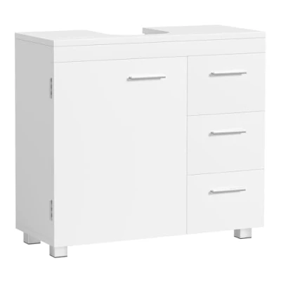Bild av VASAGLE Under diskbänken, badrumsskåp, förvaringsskåp, med 3 lådor, 2 fack bakom dörren, för tvättställ piedestal, fötter, 30 x 70 64 cm, molnvit BBK504W01