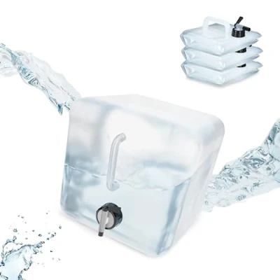 Bild av Relaxdays vikbar vattendunk, set om 4, behållare med kran, BPA fri, livsmedelssäker, transparent/svart, 80 skum, 10% plast, 10 liter