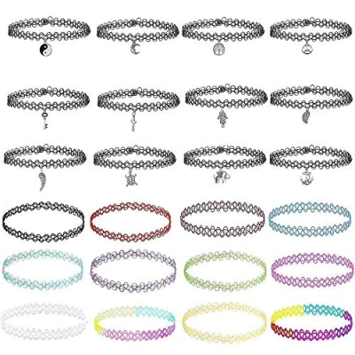Bild av choker halsband, henna choker, gotisk tatuering, kedja, flicka, stretch, set (24 stycken)