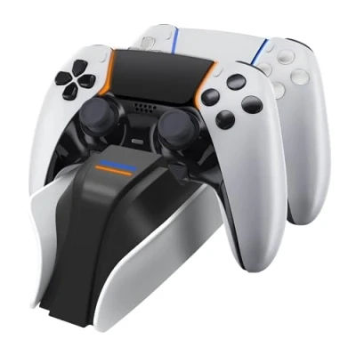 Bild av Snakebyte PS5 TWIN:CHARGE 5 PlayStation charging station for DualSense controller, charger kit 2 wireless controllers including Type C cable, LED charge status display, design, White