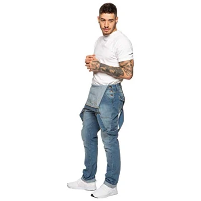 Bild av 989Zé ENZO Denim jeans för män EZD390 designer bomull hängselbyxor overaller slitstark midja storlekar 30 50, BLÅ, 34W / 32L