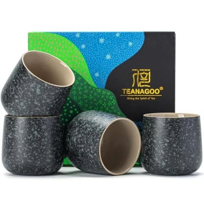 Bild av TEANAGOO Ceramic Japanese Tea Cup, 7.2Oz / 205 ml, Charcoal Grey, H17, 4 st/box, Occupied Japan Cups, Chinese Asian Cups no Handles