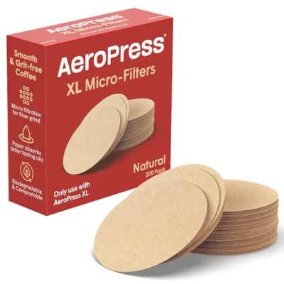Bild av AeroPress XL mikrofilter i naturligt papper, kaffefilter, oblekta runda pappersfilter för kaffebryggare, måste ha kaffetillbehör, XL, 1 pack, 200 stycken