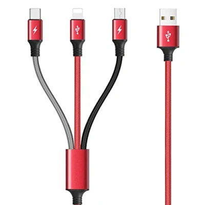Bild av 3 m multiladdningskabel 3,5 A, Minlu i 1 USB laddningskabel med telefon/typ C/mikro port för mobiltelefoner 13/12/11/Xs/Xr/X/8/7/6/Samsung Galaxy/Huawei/Pixel/LG/surfplattor