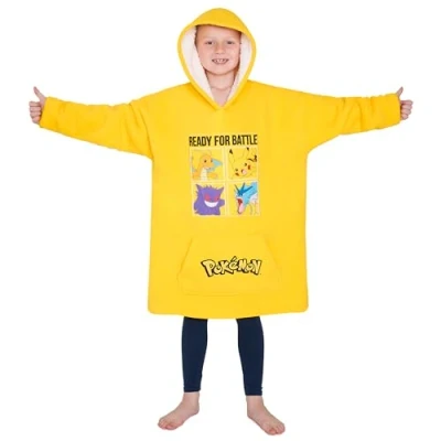 Bild av Pokémon Huvtröjor pojke pläd barn poncho överdimensionerad pikachu fleece tonåring en storlek, Gult, Ett Storlek