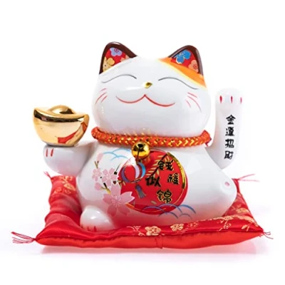 Bild av lachineuse Maneki Neko katt japansk lyckokattstatyett mobil arm Kawaii deco objekt Lucky Cat Porslin Kinesisk Asien dekoration lycka, förmögenhet