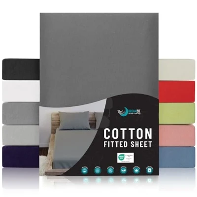 Bild av SPÄNNLAKAN I BOMULLSJERSEY Antracit För madrass 180 x 200 27 cm Certifierad fri från kemiska produkter (OEKO TEX), Spännlakan med full elastic