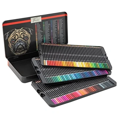 Bild av VAN NASSAU FINE ART Professional 120 delar färgpennor set i en presentationslåda av plåt träpennor ritset högkvalitativa färgpåfyllningar för barn och vuxna