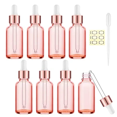 Bild av Alledomain 8 st, 15 ml roséguldfärgade glasflaskor med pipetter, tomma ögondroppflaskor, rosa gyllene lock, påfyllningsbar provbehållare för eteriska oljor/massageoljor/kroppsolja/kemisk vätska
