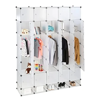 Bild av Relaxdays, transparent XXL garderobsplugin system, 25 fack, 5 klädstänger, sovrumsskåp H x B 234 180 cm, standard