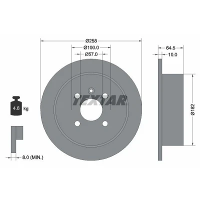 Bild av TEXTAR 92129000 Disque de frein 258 10 04/05 100 plein sans boulon fix roue, moyeu roue DAEWOO: Nubira Berline, Break