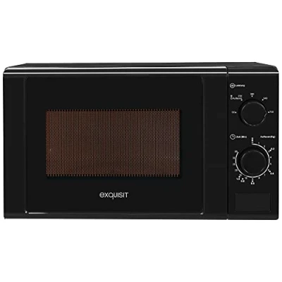 Bild av Exquisit® Mikrovågsugn, 700 W, 20 liter, svart, roterande tallrik, 25 cm, modern design, lackerad inredning, 5 nivåer, lätt att använda, perfekt för hemmet