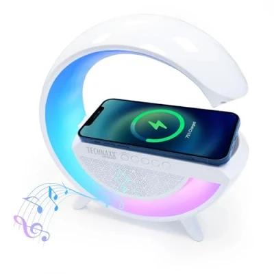Bild av Technaxx trådlös LED Nightlight högtalare med 10W laddning och 6 RGB ljuslägen, G Shape Bluetooth högtalare, Atmosphere Night Light, Multifunktionell telefonladdare TX 264