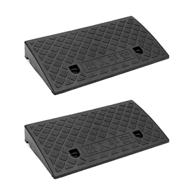 Bild av QWORK® 2 stycken trottoarramper av plast, uppkörningsramp, för rullstolar, motorcyklar, 49 x 27 7 cm
