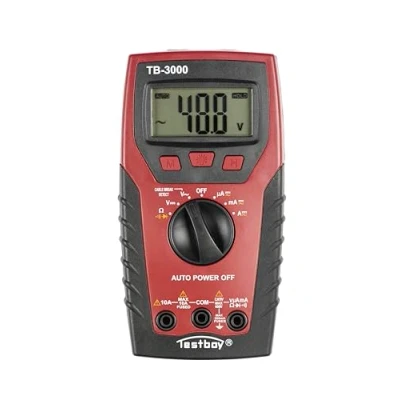 Bild av Testboy 3000 digital multimeter med kabelbrottsdetektor och säkerhetsnivå CAT IV (LED ficklampa, automatisk räckvidd, datahållare, ABS plasthölje), röd/svart