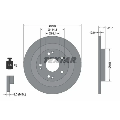 Bild av TEXTAR PRO 92252603 Disque de frein 276 10 05/09 114,3 plein revêtu sans boulon fix roue, moyeu roue HONDA: CIVIC 9, 9 Tourer