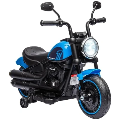 Bild av HOMCOM Barnmotorcykel barn, elmotorcykel, elfordon, barnfordon med 2 avtagbara stödhjul, 3 km/h, för 1,53 år, blå, 76 x 42 57 cm