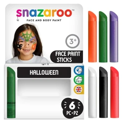 Bild av Snazaroo 1172075 set med sminkpennor, 6 ansiktsfärger fria från dofter, hudvänliga och kan tas bort tvål vatten perfekt för fester, halloween, karneval, karneval halloween