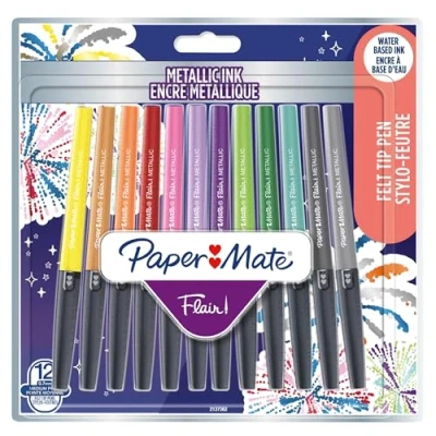 Bild av Paper Mate Flair filtspetspennor Mediumspets (0,7 mm) Metallic färger 12 stycken