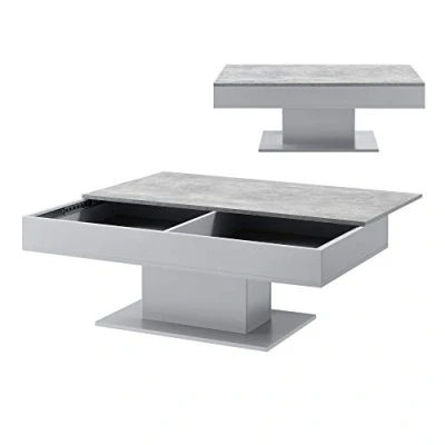 Bild av [en.casa] Soffbord med 2 förvaringsfack under skjutplatta, vardagsrumsbord lådfunktion, soffbord, betongutseende/grått