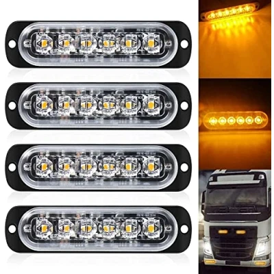 Bild av DEFVNSY Paket med 4 Universell Bärnsten 6 LED Bil Nödbelysning Beacon Varning Fara Blixtlampa Lastbil Trailer Sidomärkare Stroblampor DC 12 V 24