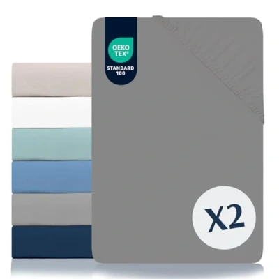 Bild av Dreamzie spännlakan 80 x 200 cm 2 pack 100 % polyester mikrofiber Oeko TEX certifierad dra på lakan barn antracit