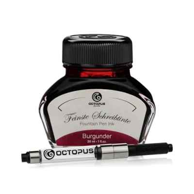 Bild av Octopus Fluids Burgunder skrivbläck med omvandlare, reservoarpenna bläck, röd 30 ml